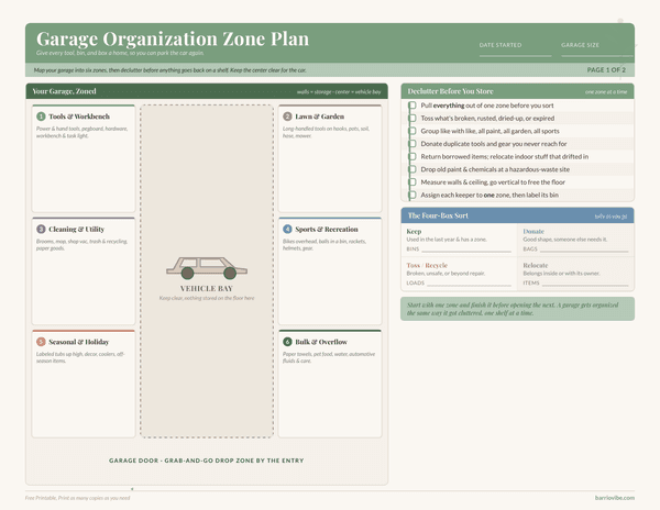Preview of Garage Organization Zone Plan, Free Printable