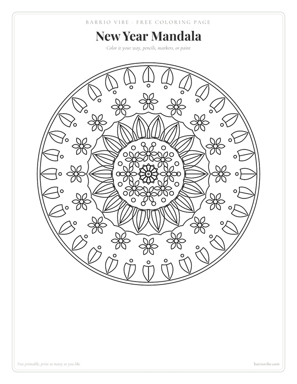 Preview of New Year Mandala Coloring Page, Free Printable